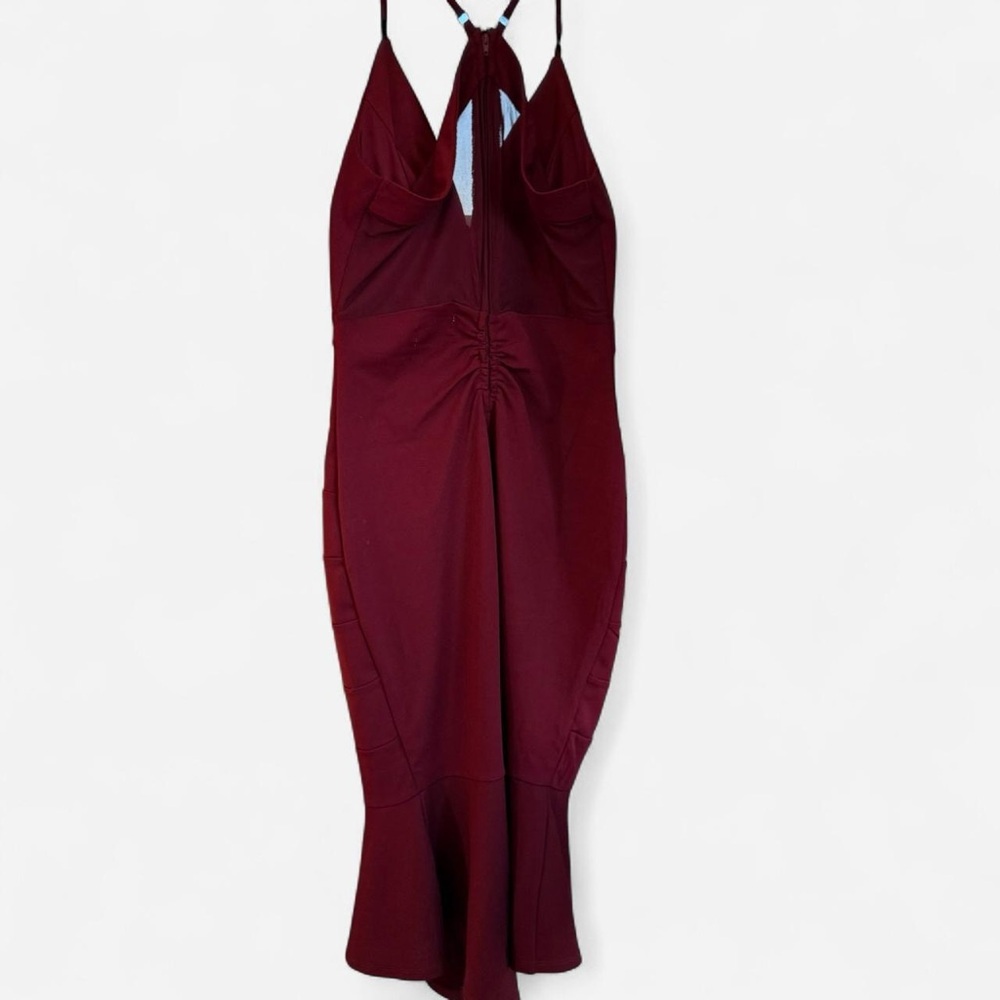 Emerald Sundae Womens Banded Bodycon Dress with v-neckline in burgundy/red - Picture 4 of 6